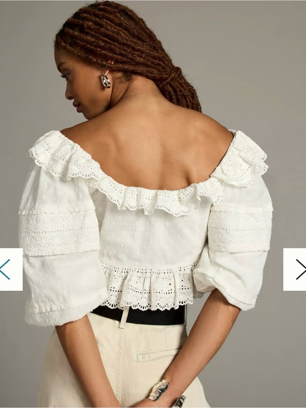 FARM Rio White Eyelet Off-Shoulder Ruffle Crop Top - Picture 3 of 8
